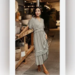 Bohme Willa ruffle Dress in sage size large