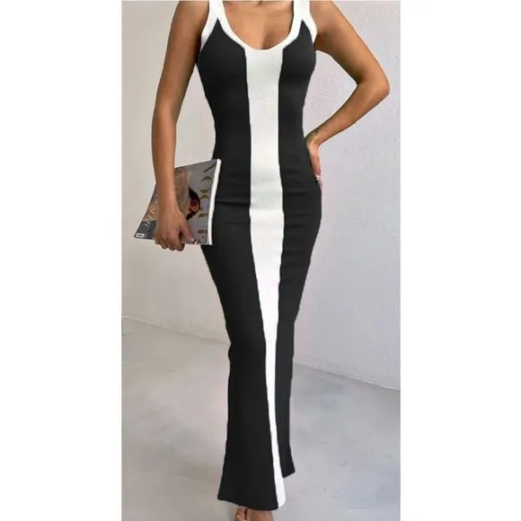 Bold Black and White Contrast Classic Dress