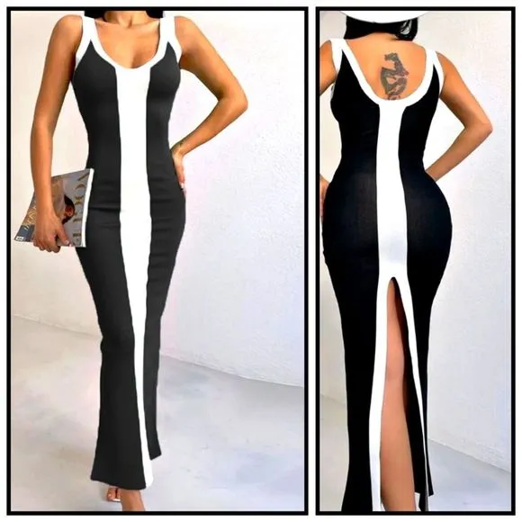 Bold Black and White Contrast Classic Dress