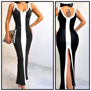 Bold Black and White Contrast Classic Dress