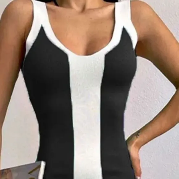 Bold Black and White Contrast Classic Dress