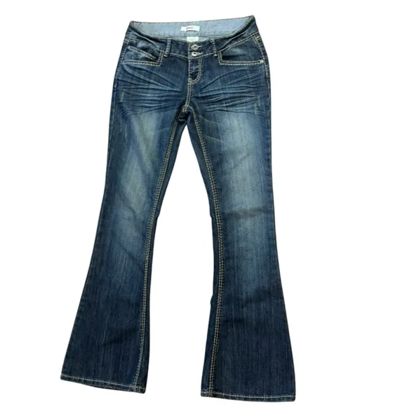 Bongo Y2K Lowrise Flared Embroidered Jeans Womens 7 Western Preppy Vintage Jewel