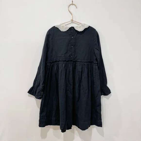Bonpoint Kids little girls 100% cotton lace Peter pan collar black Dress NEW