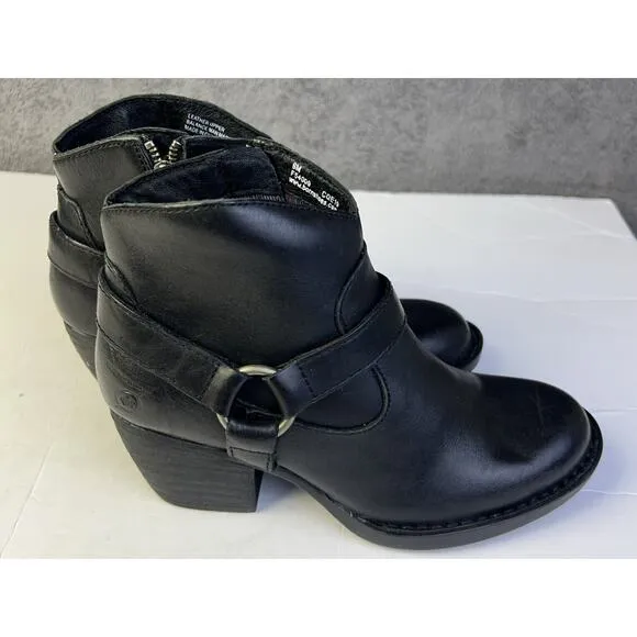 BORN BLACK LEATHER ANKLE BOOTS FASHION BOOTIES SHOES HEELS US WOMEN Size 6M