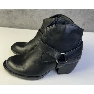 BORN BLACK LEATHER ANKLE BOOTS FASHION BOOTIES SHOES HEELS US WOMEN Size 6M