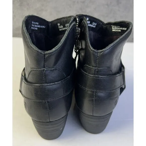 BORN BLACK LEATHER ANKLE BOOTS FASHION BOOTIES SHOES HEELS US WOMEN Size 6M