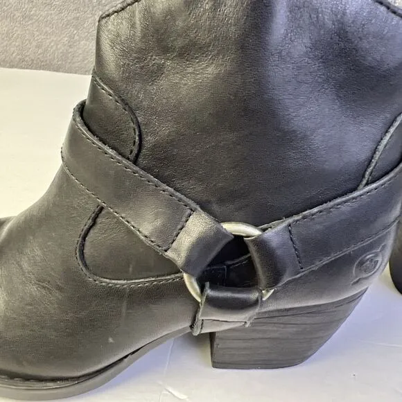BORN BLACK LEATHER ANKLE BOOTS FASHION BOOTIES SHOES HEELS US WOMEN Size 6M