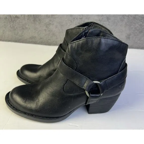 BORN BLACK LEATHER ANKLE BOOTS FASHION BOOTIES SHOES HEELS US WOMEN Size 6M