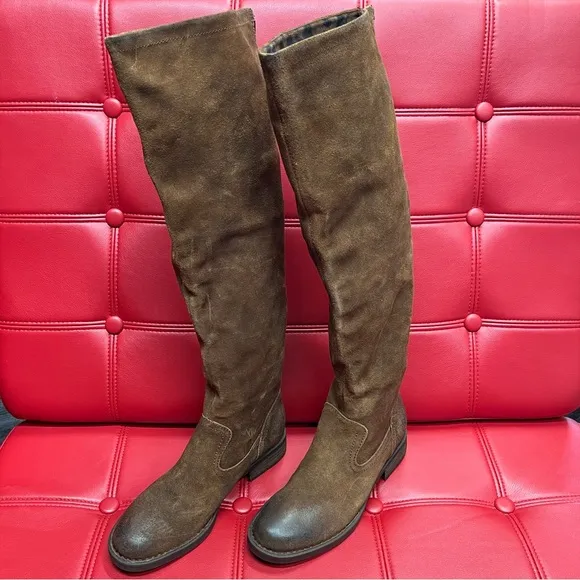 Born Brown Suede Leather Round Toe Low Heel Full Back Zip Boots Sz6 or 8.5 NWOB