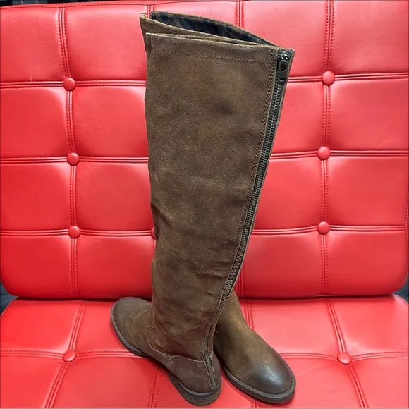 Born Brown Suede Leather Round Toe Low Heel Full Back Zip Boots Sz6 or 8.5 NWOB