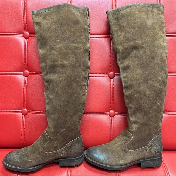 Born Brown Suede Leather Round Toe Low Heel Full Back Zip Boots Sz6 or 8.5 NWOB