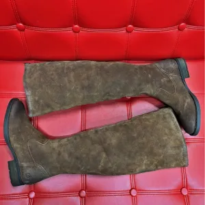 Born Brown Suede Leather Round Toe Low Heel Full Back Zip Boots Sz6 or 8.5 NWOB