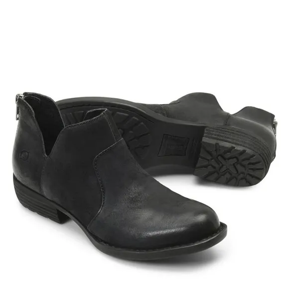 Born Kerri Black Distressed Leather Ankle Boots Booties Size 11