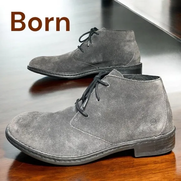 Born-Men’s size 11.5 “Seth” suede lace up boots in gray. Excellent preowned!