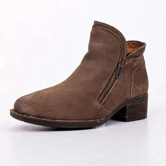 Born Women Malta II Brown Distressed Suede Zip Ankle Boots sz 7.5