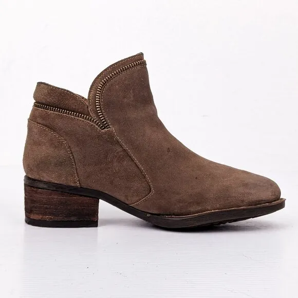 Born Women Malta II Brown Distressed Suede Zip Ankle Boots sz 7.5