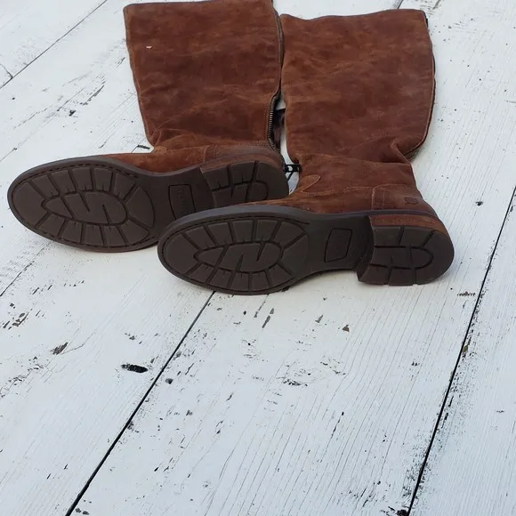 BORN WOMEN'S BORMAN BOOTS ROUND TOE Nubuck Brown Knee-High Riding Boots NEW
