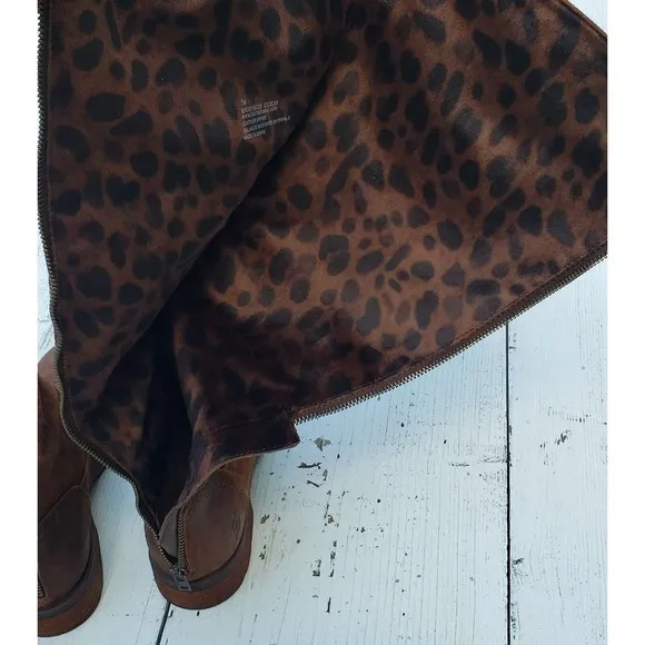 BORN WOMEN'S BORMAN BOOTS ROUND TOE Nubuck Brown Knee-High Riding Boots NEW