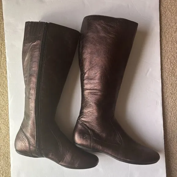 Born Womens Size 9M Metallic Brown Leather Zip Fashion Boots