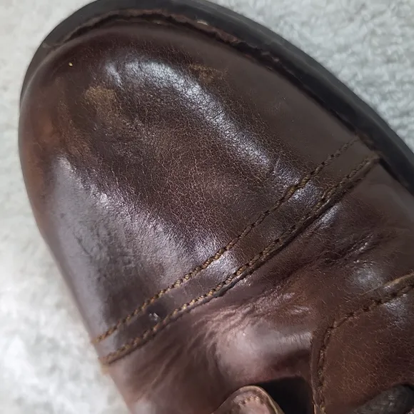 BORN Zuniga Canoe Brown Leather Boots Shearling Zip Laced Military lamb fur 8