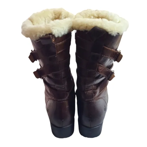 BORN Zuniga Canoe Brown Leather Boots Shearling Zip Laced Military lamb fur 8