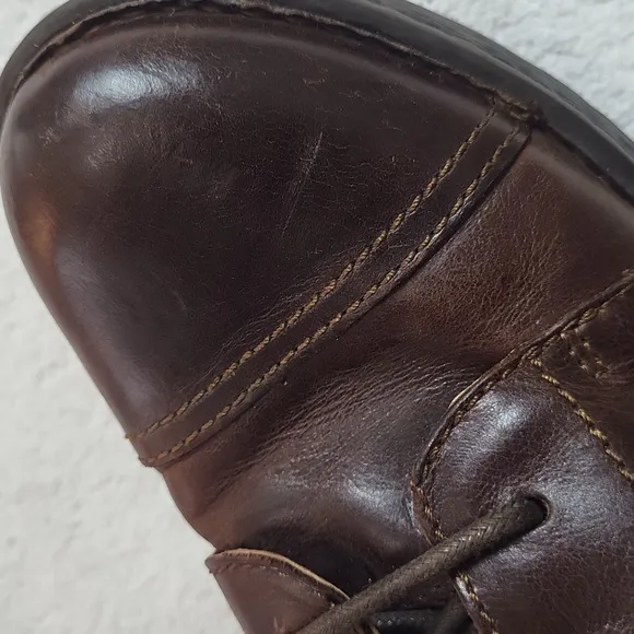 BORN Zuniga Canoe Brown Leather Boots Shearling Zip Laced Military lamb fur 8