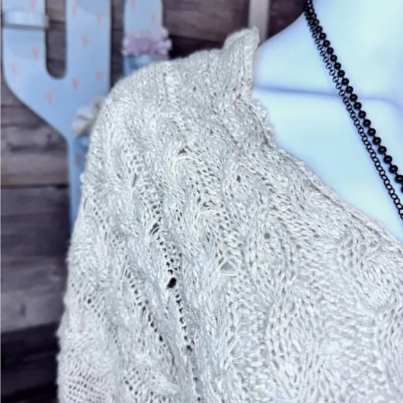 Boutique Brand Beige V Neck Loose Knit Patchwork Sweater