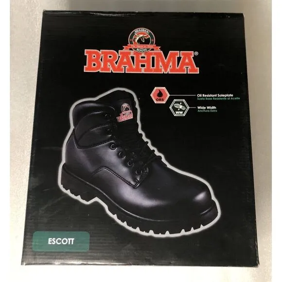 Brahma Escott Men's Soft Toe 6&quot; Black Work Boot Slip &amp; Oil Resistant Size 8.5W