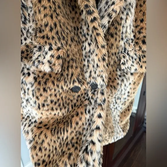 Brandy Melville Leopard Print Faux Fur Coat, One Size, Mid-Thigh Length