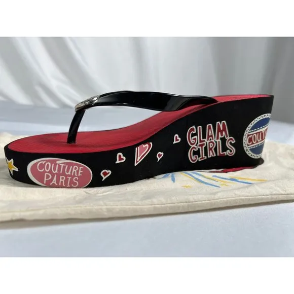 Brighton Platform Thongs 10 Black Red Walking Shoes Sandals Dustbag