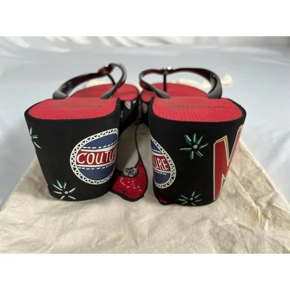 Brighton Platform Thongs 10 Black Red Walking Shoes Sandals Dustbag