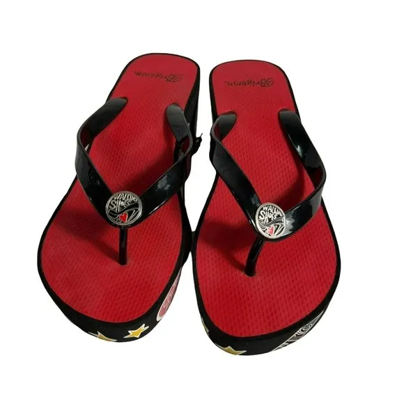 Brighton Platform Thongs 10 Black Red Walking Shoes Sandals Dustbag