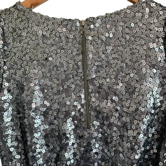 Broadway &amp; Broome Sequin Metallic Short Sleeve Boat Neck Mini Dress Silver 0