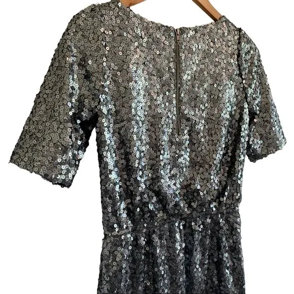 Broadway &amp; Broome Sequin Metallic Short Sleeve Boat Neck Mini Dress Silver 0