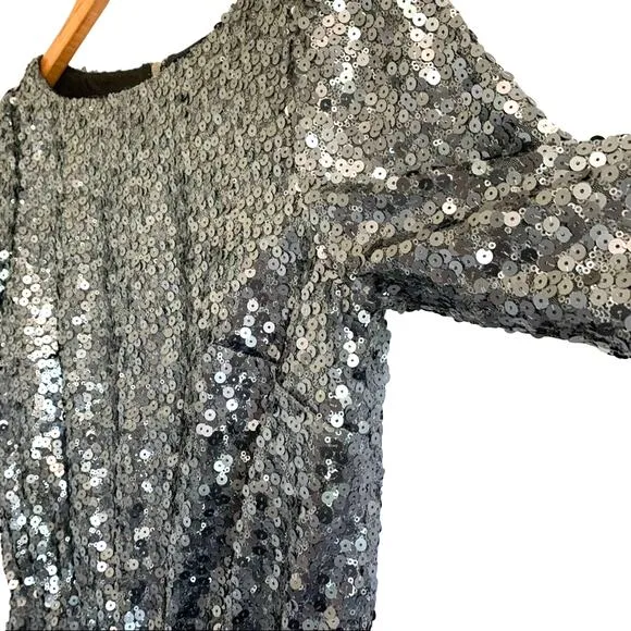 Broadway &amp; Broome Sequin Metallic Short Sleeve Boat Neck Mini Dress Silver 0