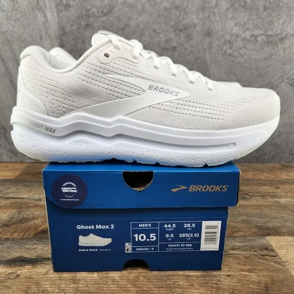 Brooks Ghost Max 2 Size 10.5 Mens Bright White Casual Walking Running Shoes