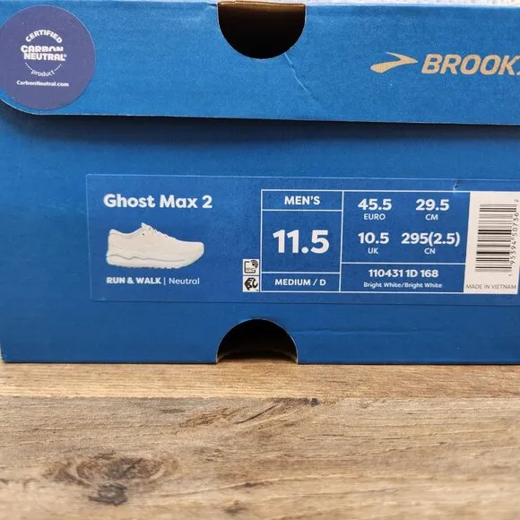 Brooks Ghost Max 2 Size 11.5 Mens Bright White Casual Walking Running Shoes