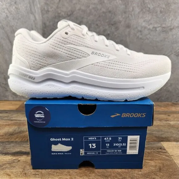Brooks Ghost Max 2 Size 13 Mens Bright White Casual Walking Running Shoes