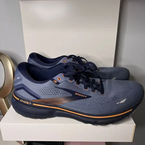 BROOKS GHOST Running Shoes Athletic Sneaker Grey Navy Orange Performance-SZ 11.5