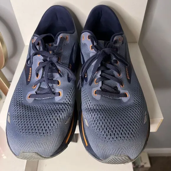 BROOKS GHOST Running Shoes Athletic Sneaker Grey Navy Orange Performance-SZ 11.5