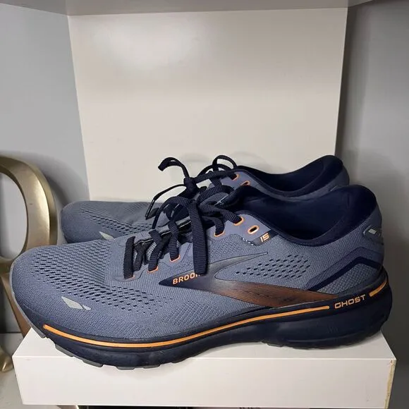 BROOKS GHOST Running Shoes Athletic Sneaker Grey Navy Orange Performance-SZ 11.5
