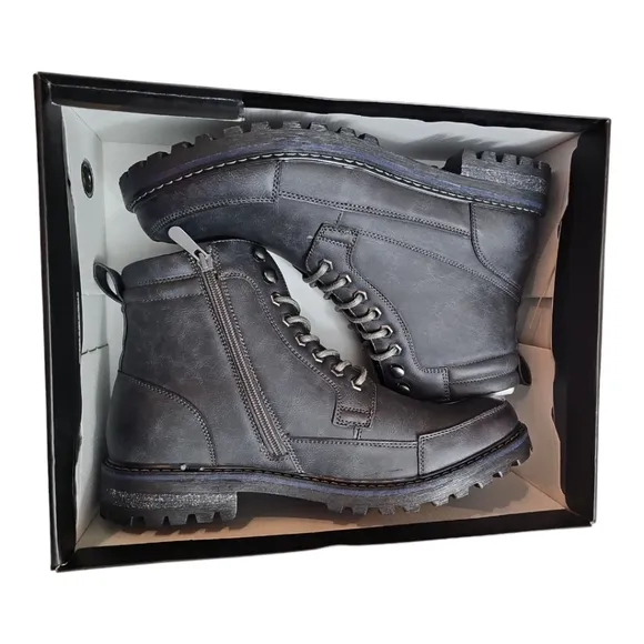 Bruno Marc Men's Durable Motorcycles Lace-Up Combat Boots Grey Size 9 NIB