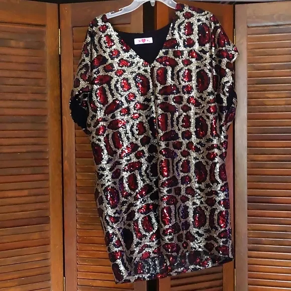 Buddy Love Animal Print Sequin Shift Dress Sz L