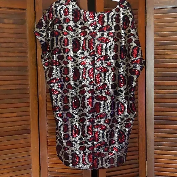 Buddy Love Animal Print Sequin Shift Dress Sz L