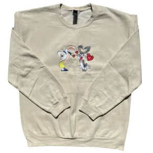 Bugs &amp; Lola Space Jam Custom Handmade Embroidered Crewneck Long-sleeve Sweater