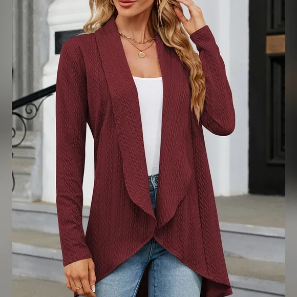 Burgundy Lightweight Open Front Cardigan
