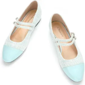 C. Paravano Women's Mary Jane’s Pink Leather Tweed Ballet Flats MADE IN ITALY