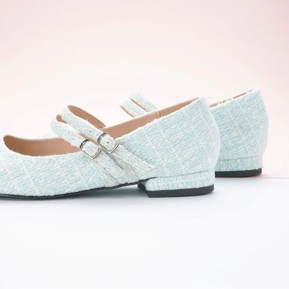 C. Paravano Women's Mary Jane’s Pink Leather Tweed Ballet Flats MADE IN ITALY