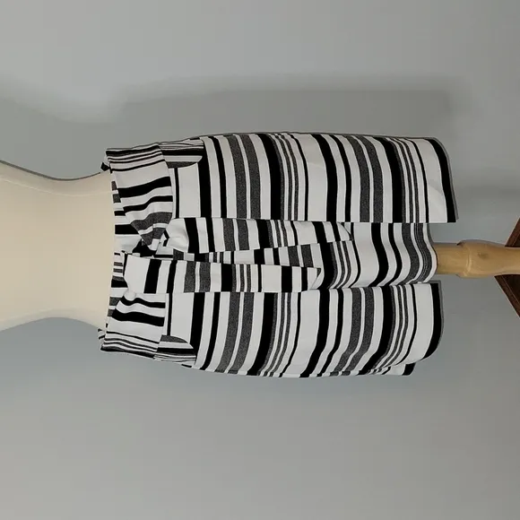 CAbi grandstand mixed stripe faux wrap tie front skirt womens size S