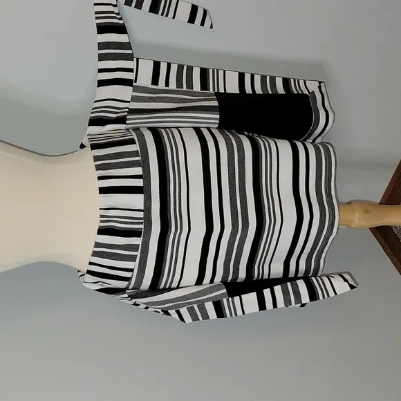 CAbi grandstand mixed stripe faux wrap tie front skirt womens size S